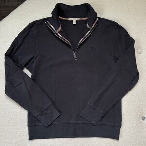 Burberry Black Quarter-Zip Sweater with Check Trim